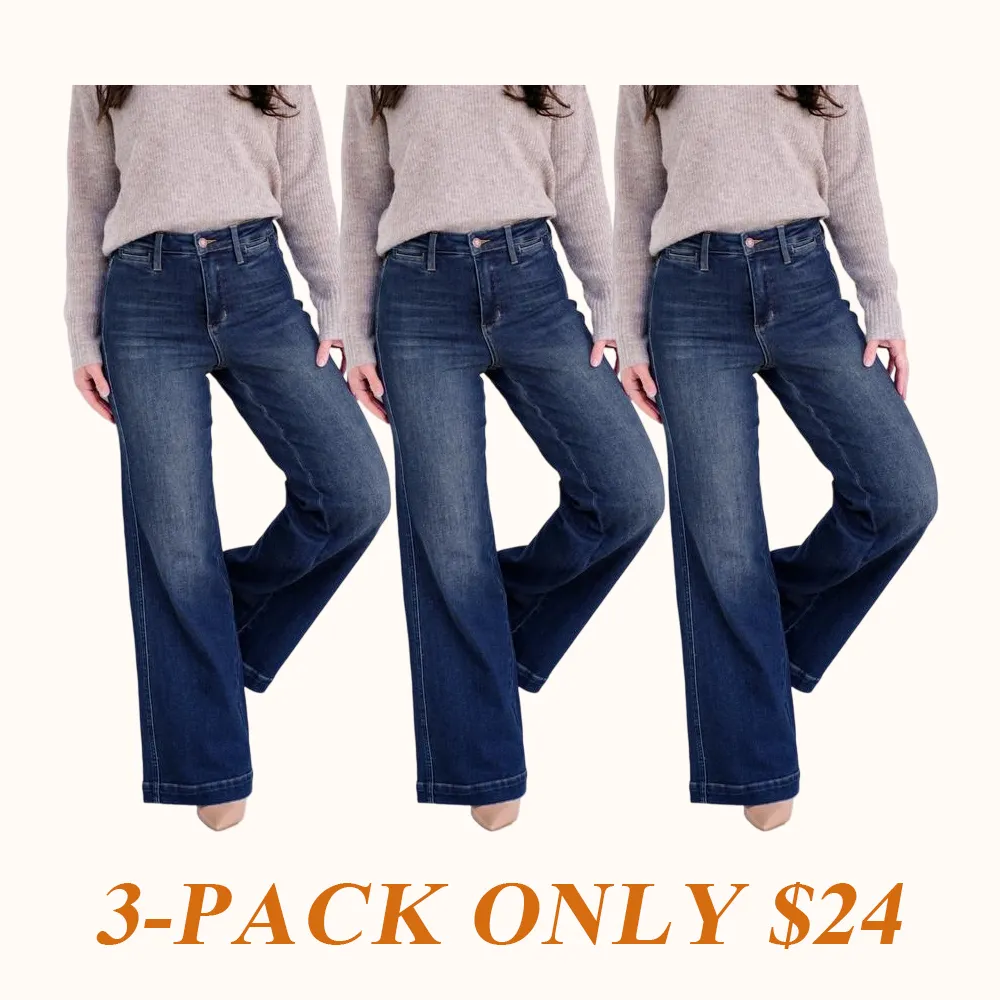 High-waisted dark washed vintage wide-leg jeans