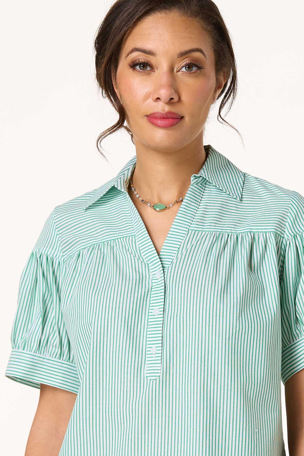 Green Pin Stripe Collared Top