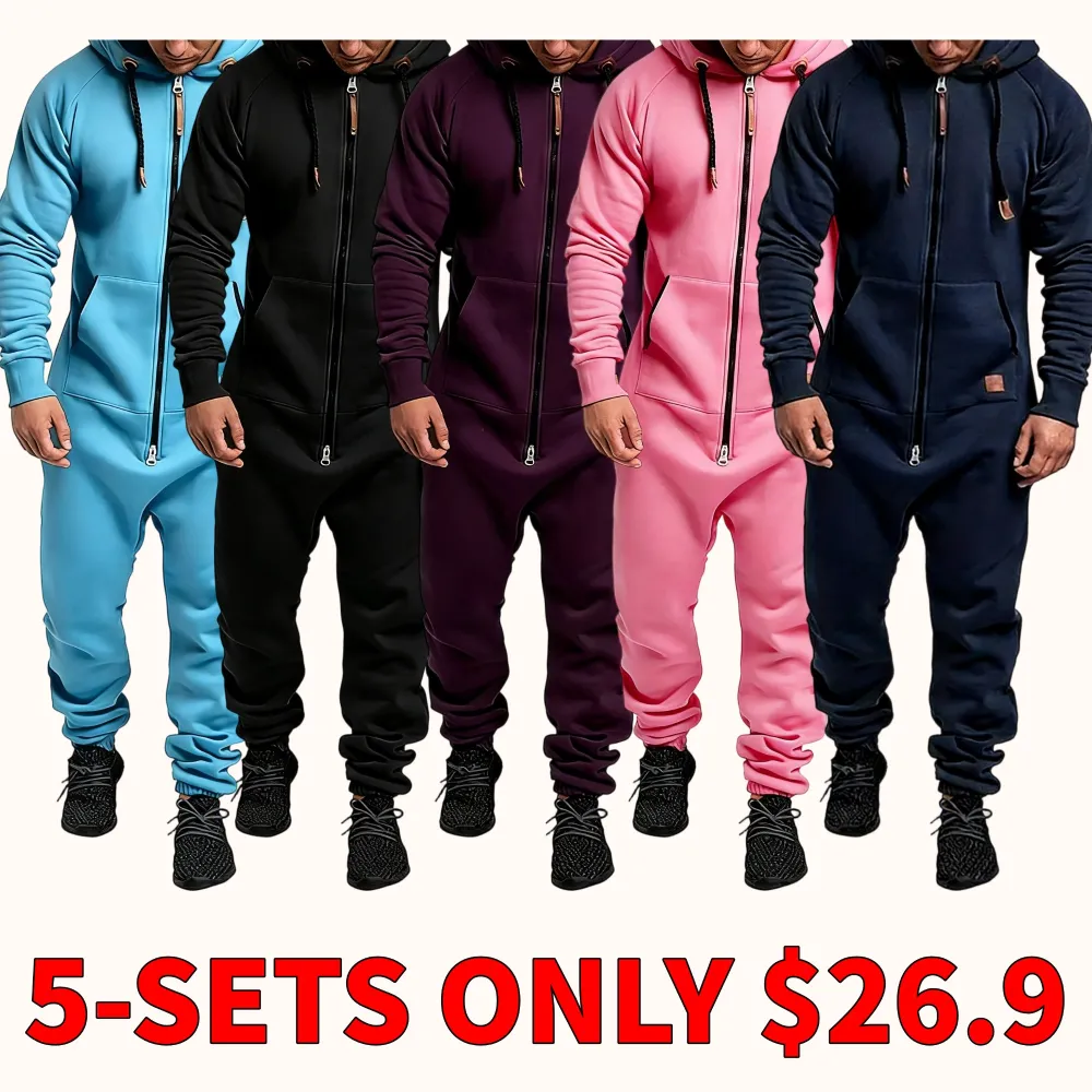 Men's hooded fleece-lined jumpsuit
