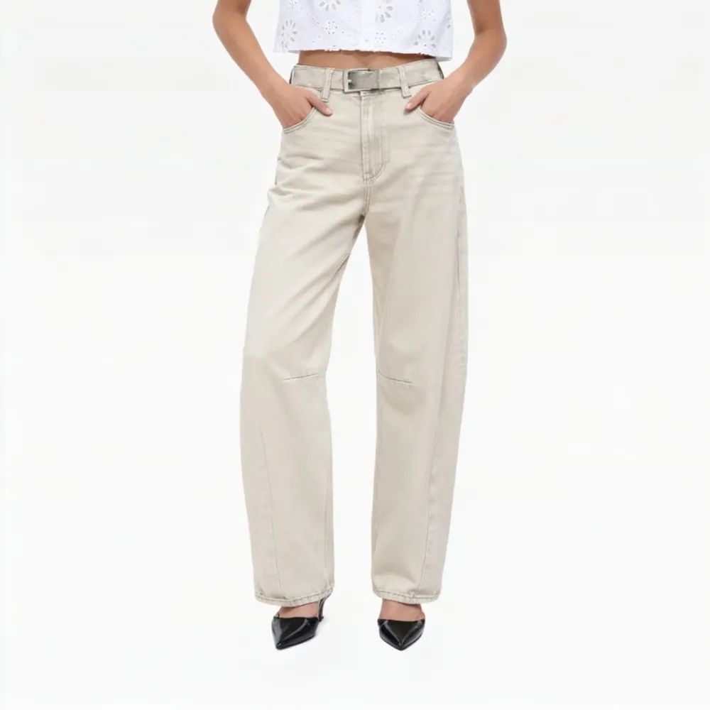 Women High Waist Baggy Barrel Leg Jeans