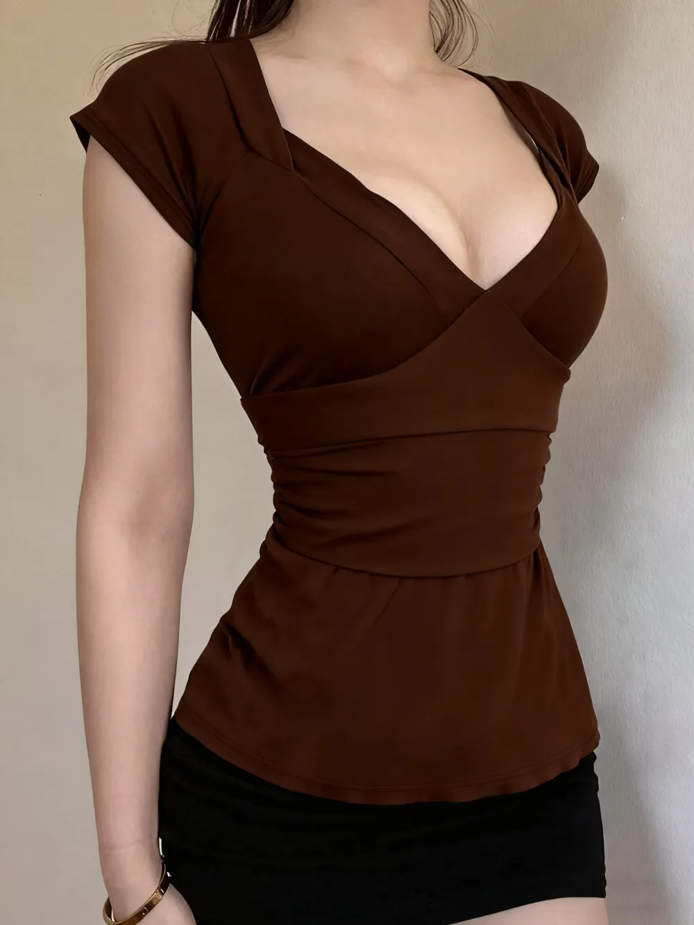 Women's Plain Tee, Basic Casual Minimalist Short Sleeve Slim Fit T-shirt