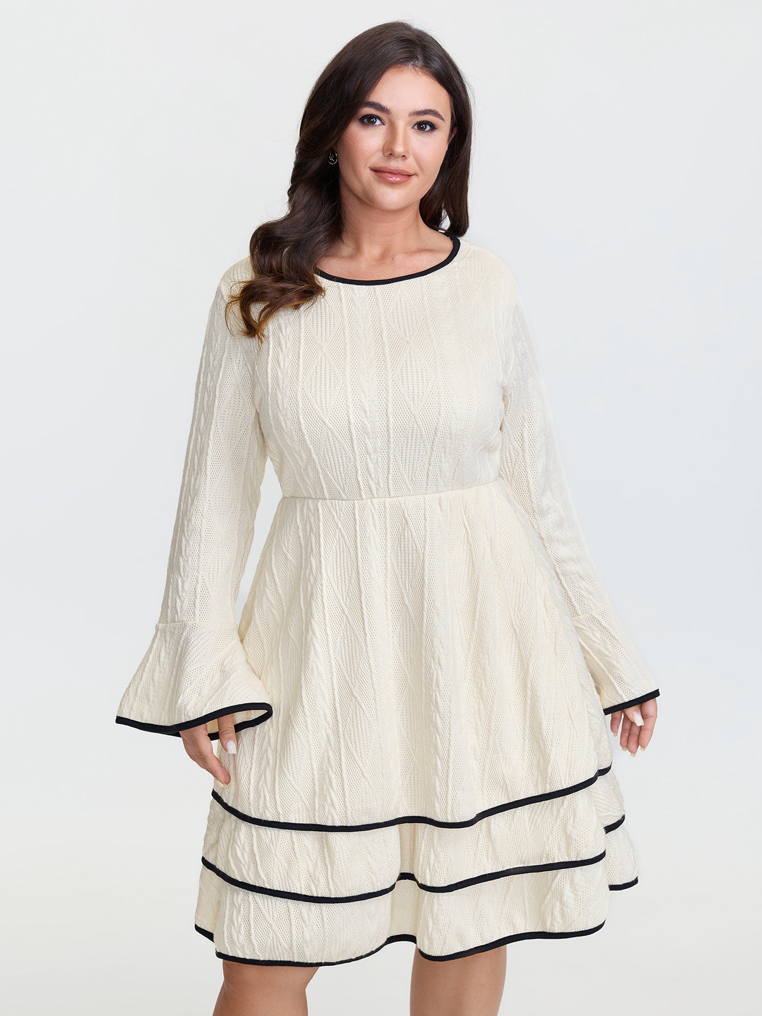 Textured Layered Hem Color Contrast Mini Dress