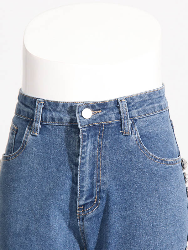 Pockets Split-Joint High Waisted Wide Leg Jean Pants Bottoms