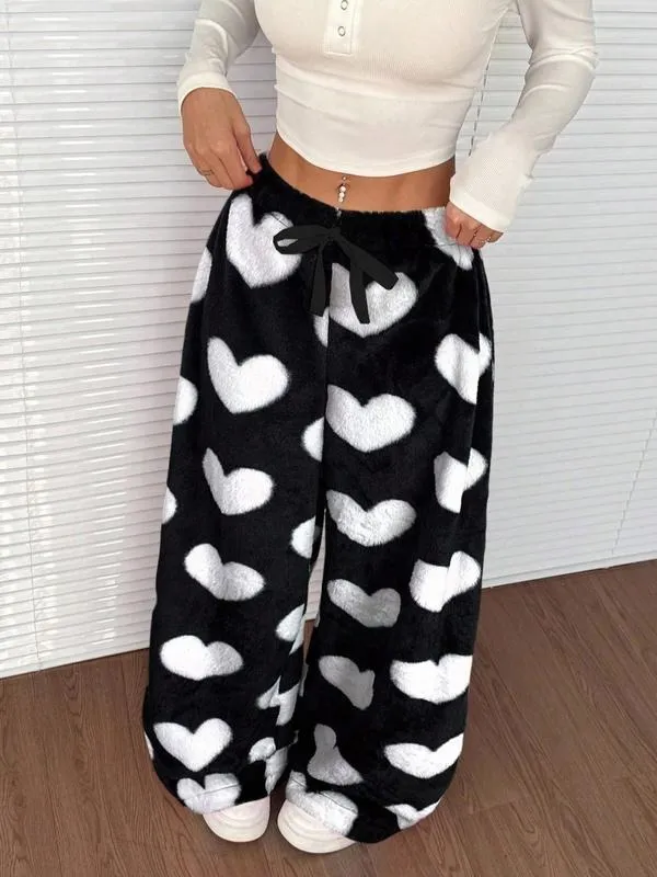 Winter New Vintage Plaid Elastic Straight Loose Thick Warm Casual Pants