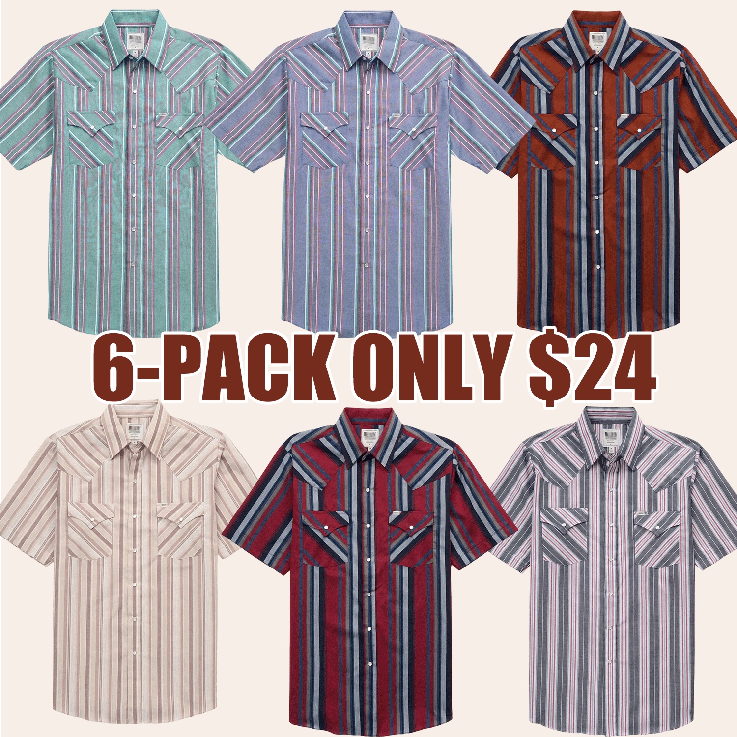 Men’s Western Stripe Snap Button Shirt – Short Sleeve Casual Cowboy Style