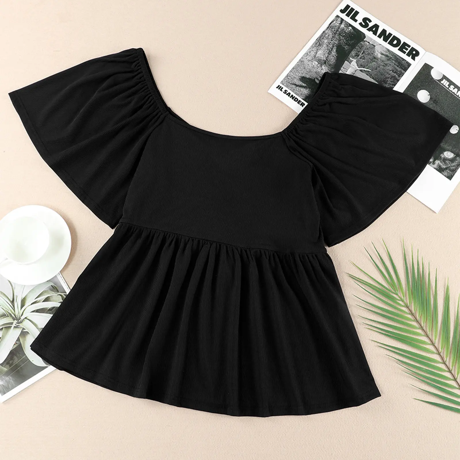 ⏰8 PACKS Women's Plus Size Sweetheart Neck Short Sleeve Shirred Peplum Blouse Tops Shirts(1X-5X)