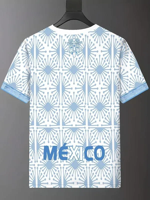 Men's Mexican Football Shirt, Eagle Round Neck Comfortable Breathable Top