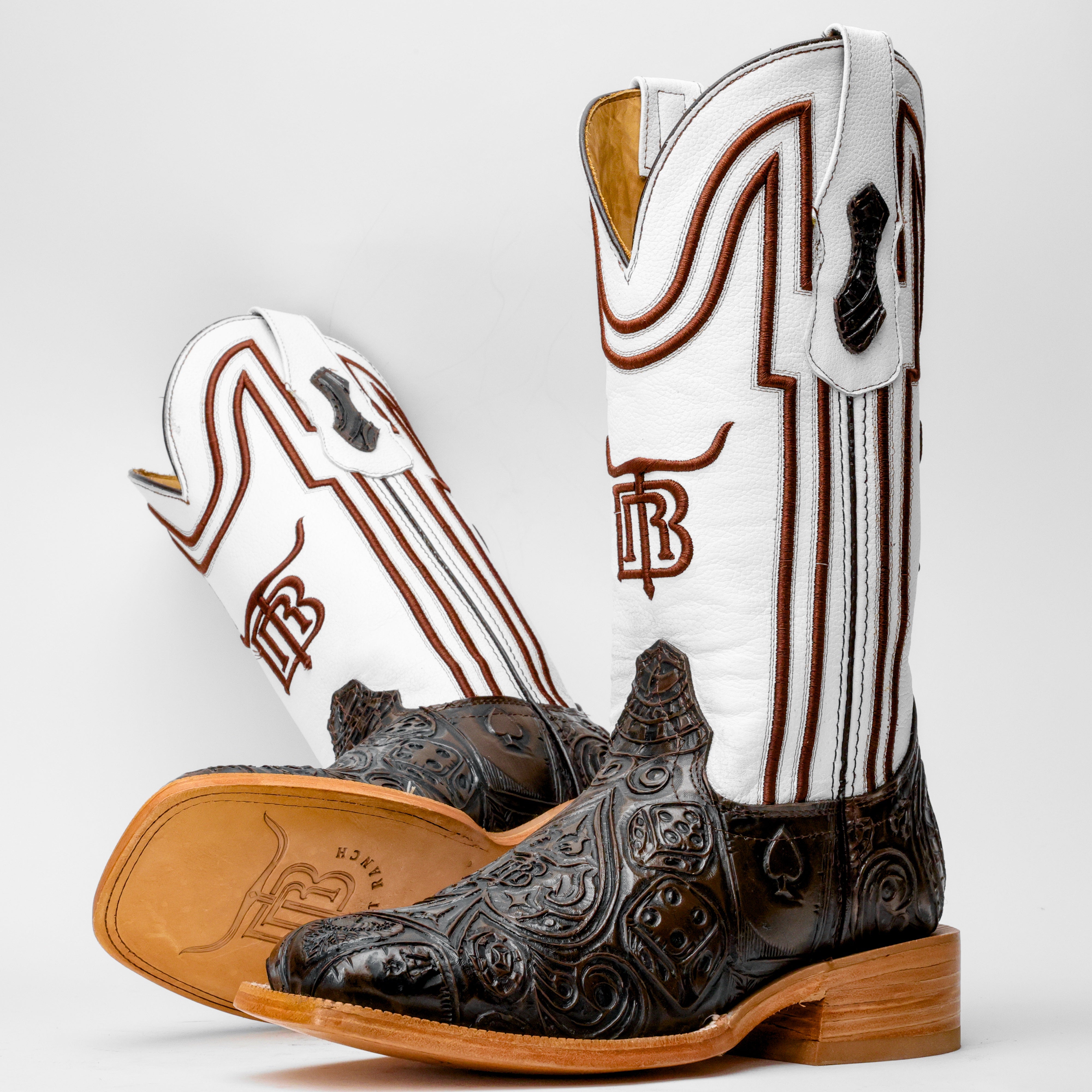 “Ace Of Spades” Chocolate Brown Leather Boots - Square Toe