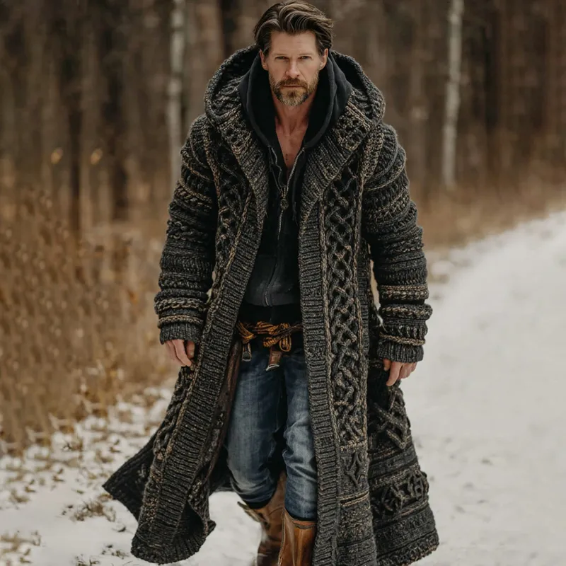 Men's Viking Celtic Knot Button Down Cozy Jacquard Cardigan Sweater