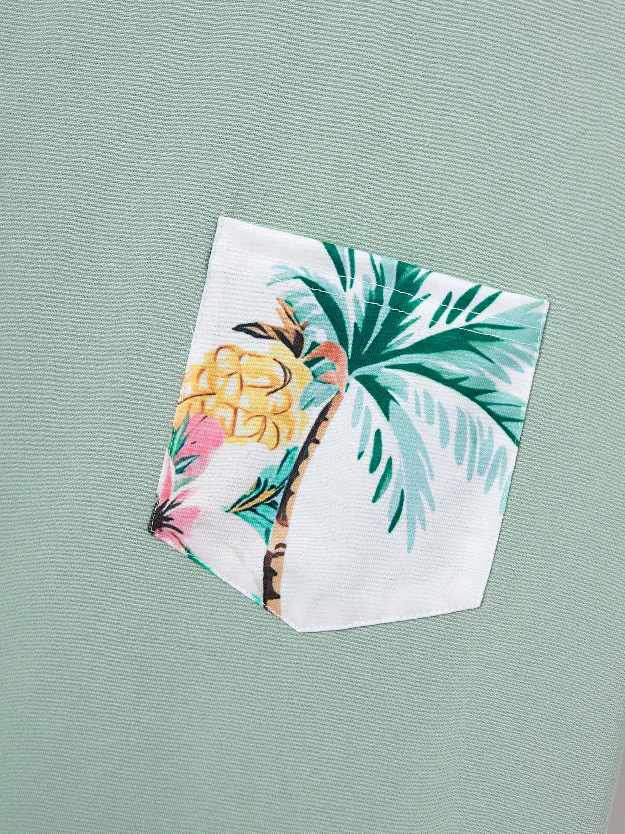 Family Matching Tropical Print Outfits Mommy & Me Tank Dress & Dad/Kids Cotton T-Shirt Set
 Green