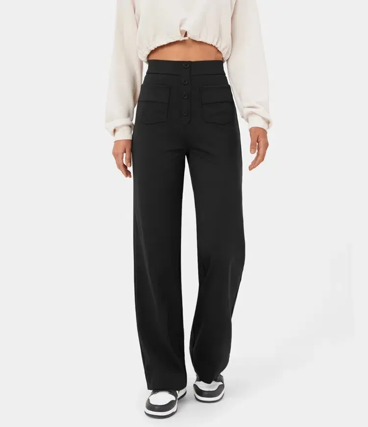 🔥Last Day 49% OFF🔥High Waisted Button Multiple Pockets Straight Leg Casual Pants