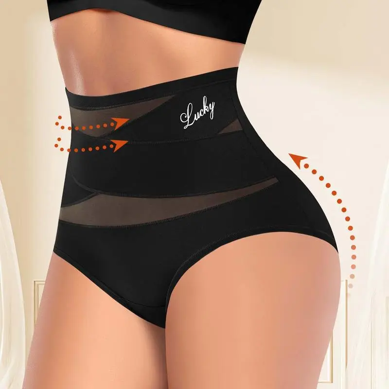 Women's High-Waist Panties,Cross-Mesh Panel Underwear,Ultra Soft Comfort Fit Briefs
