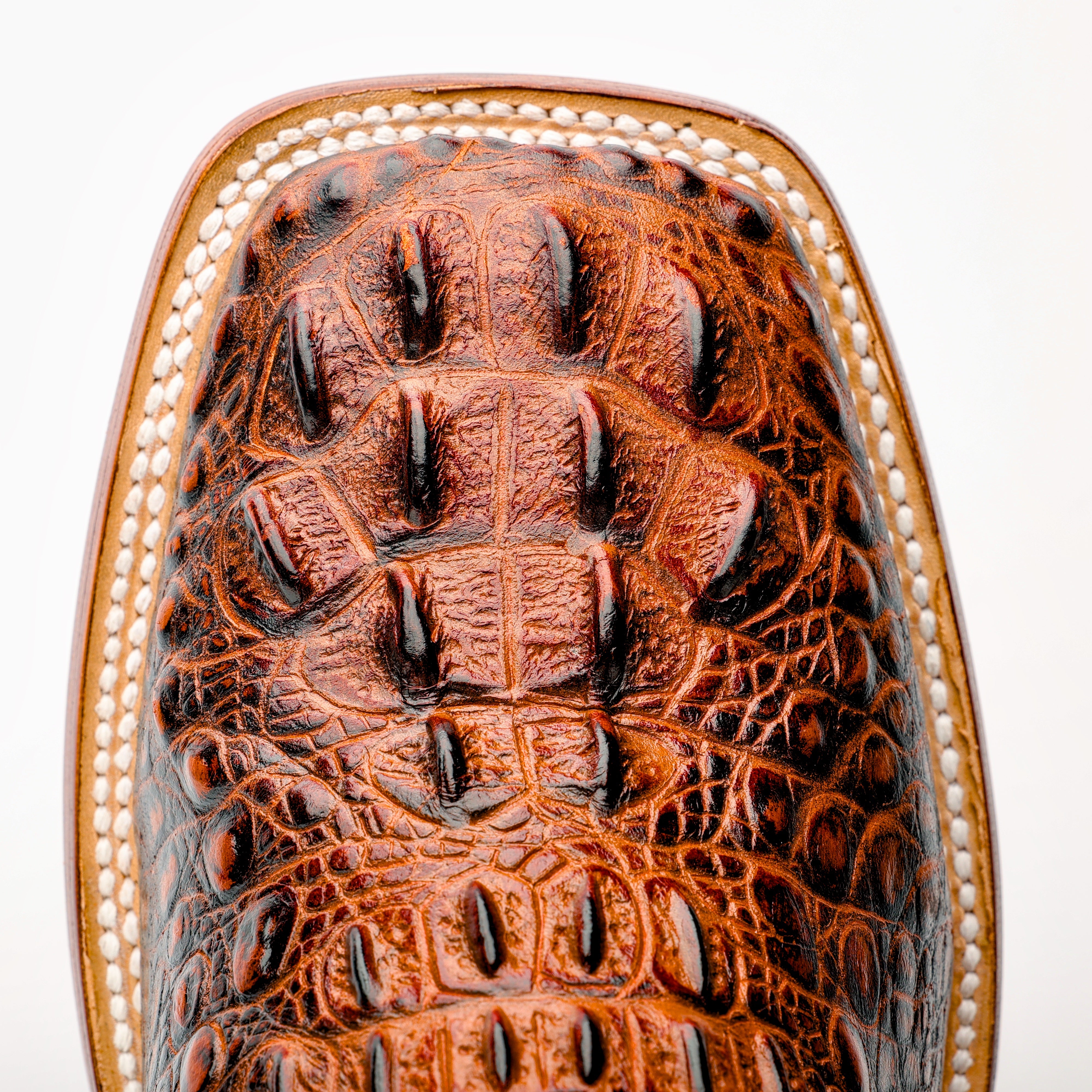 Cognac Caiman Neck Leather Boots - Square Toe