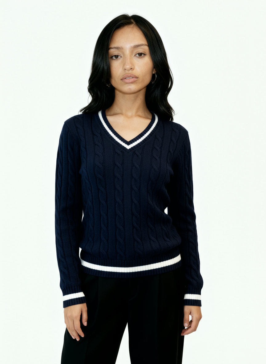 Women's Classic Cable-Knit V-Neck Sweater