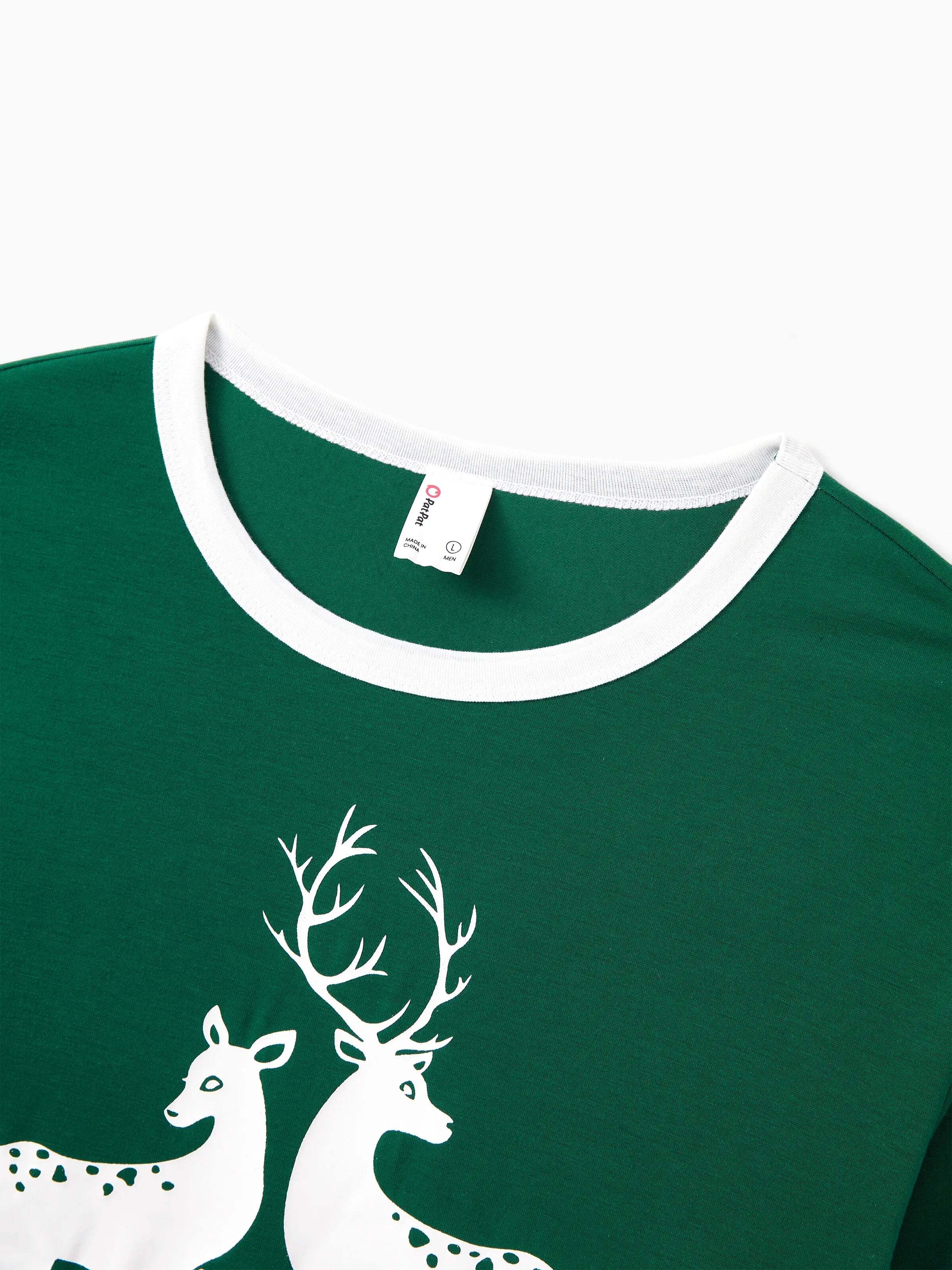 Christmas Family Matching Glow in the Dark Reindeer Tops Allover Pattern Pants Pajamas Sets with Christmas Socks blackishgreen