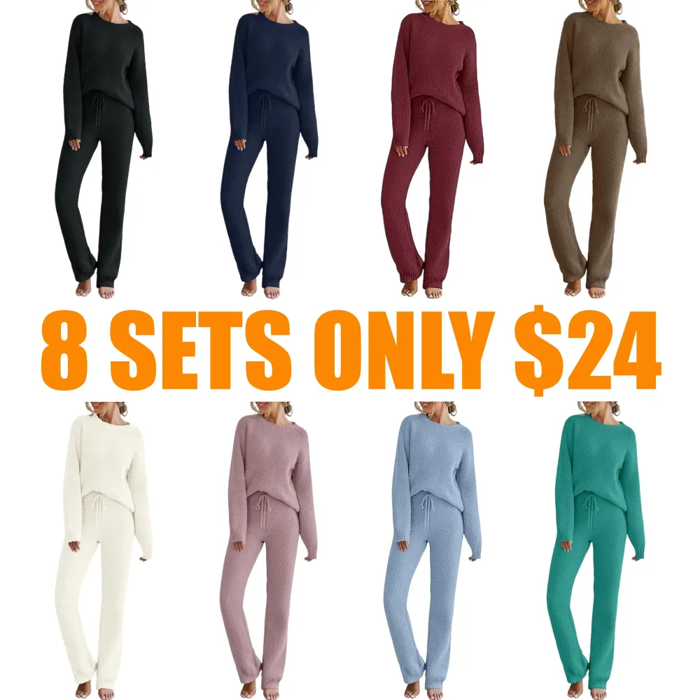 Womens Fuzzy Fleece Long Sleeve 2 Piece