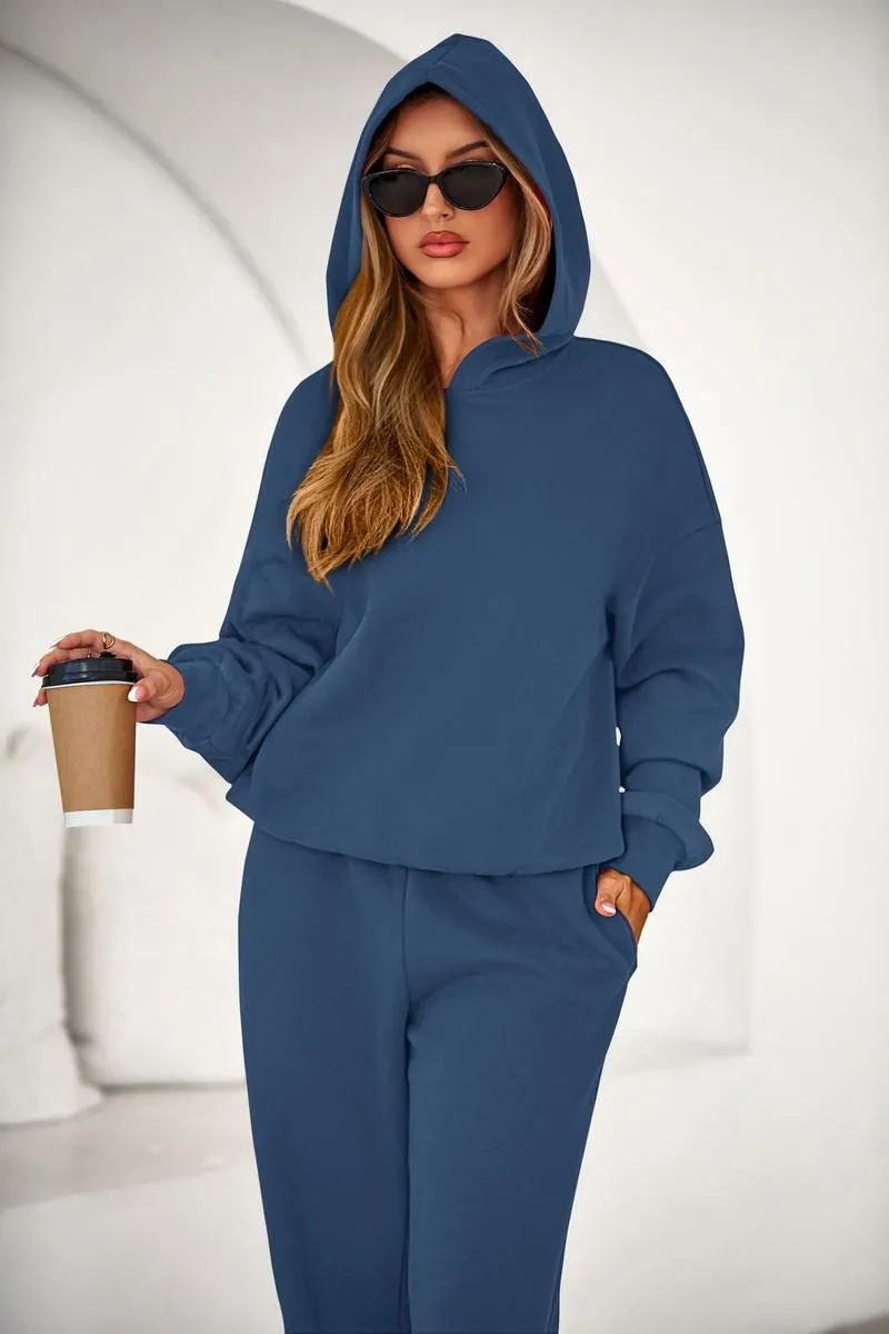 Womens Sweatsuits 2 Piece Set Casual Winter Long Sleeve Hoodie Loose Wide Leg Sweatpants Fall Tracksuit