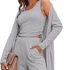 Women's Lightweight Sleepwear 3-Piece Set Sportswear