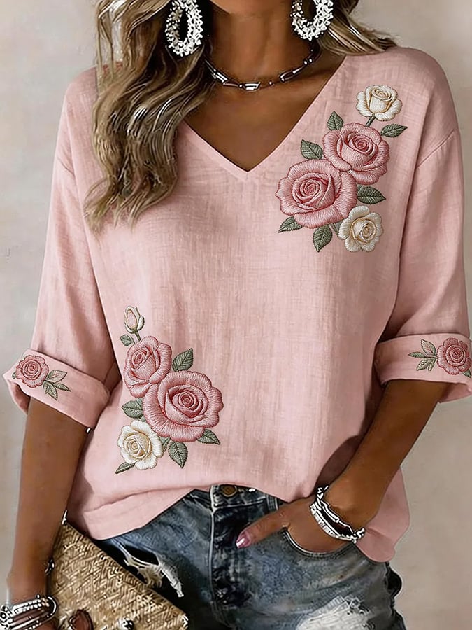 Women's Casual Floral Print Cotton Linen Top- Fast Shipping