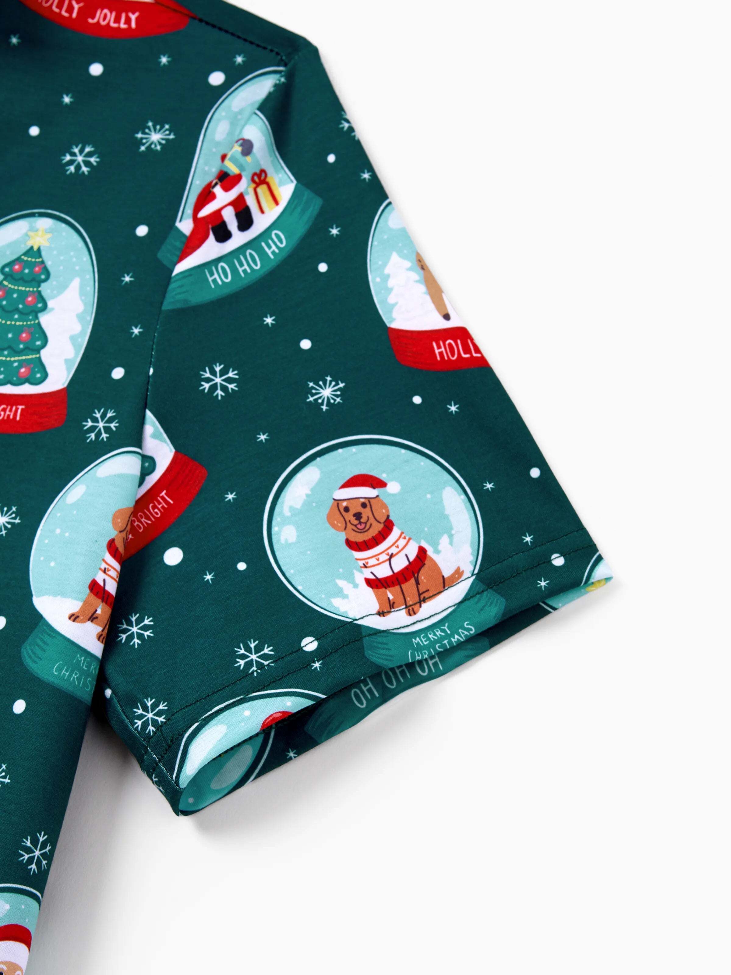 Christmas Matching Family Pajamas Set Santa Claus Christmas-themed Print PJS Turquoise