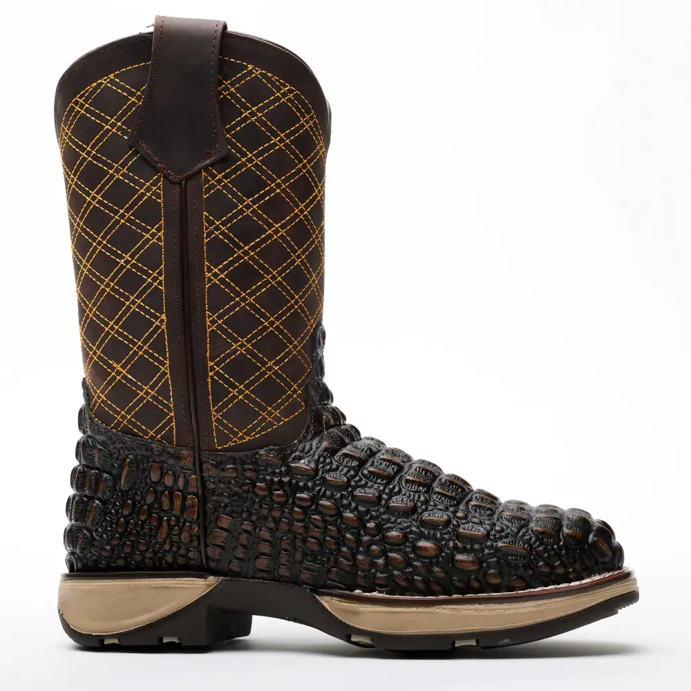 Rustic Brown Caiman Hornback Leather Boots With 3D Lightweight Sole - Composite Toe