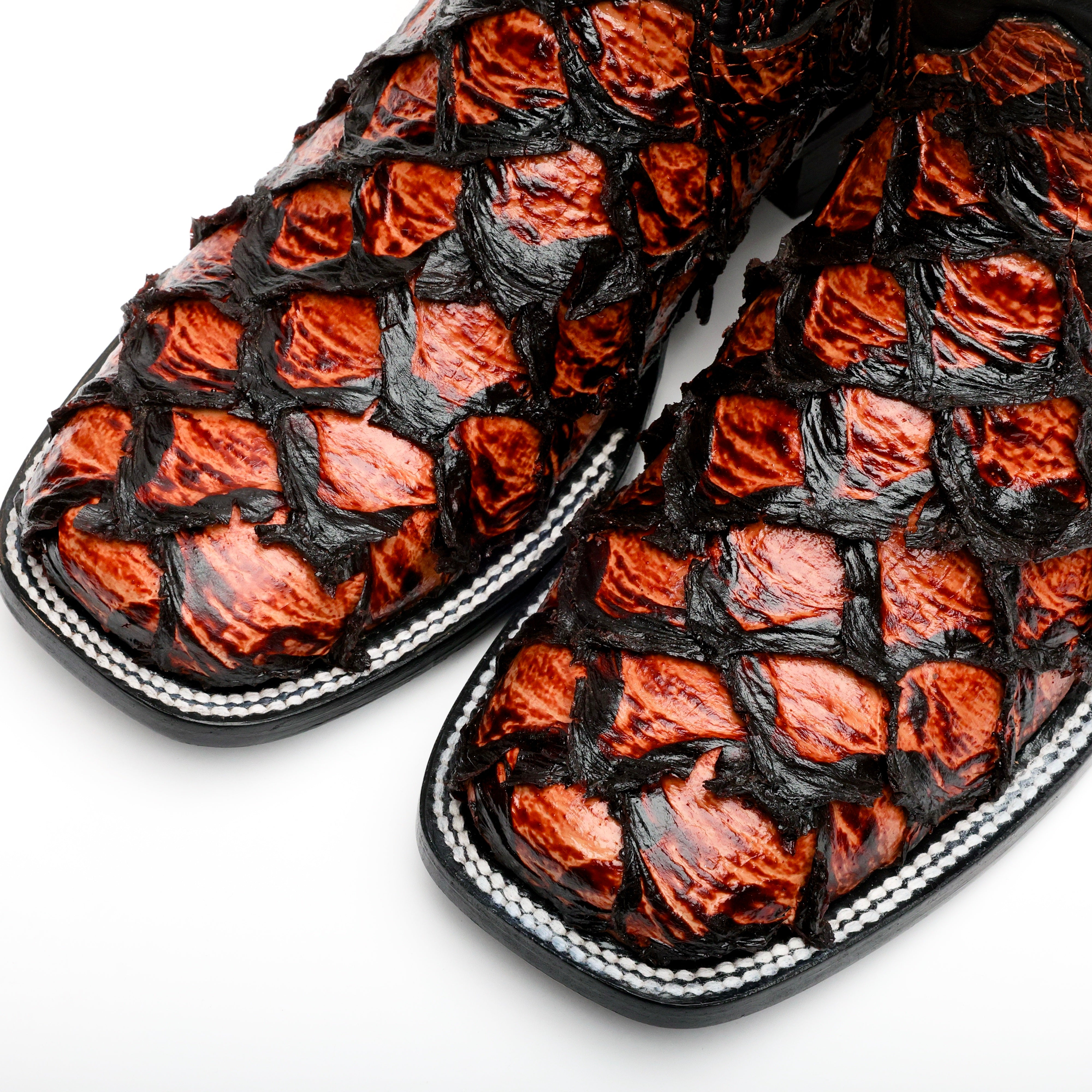 Cognac Jumbo Pirarucu Leather Boots - Square Toe