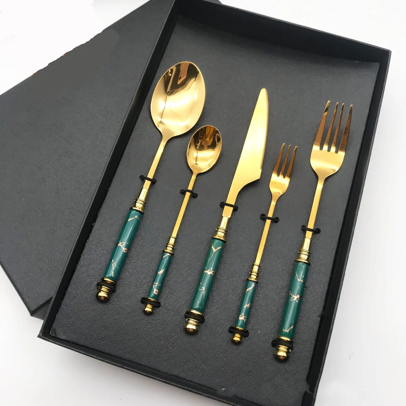 Gold Stainless & Green Ceramic Flatware