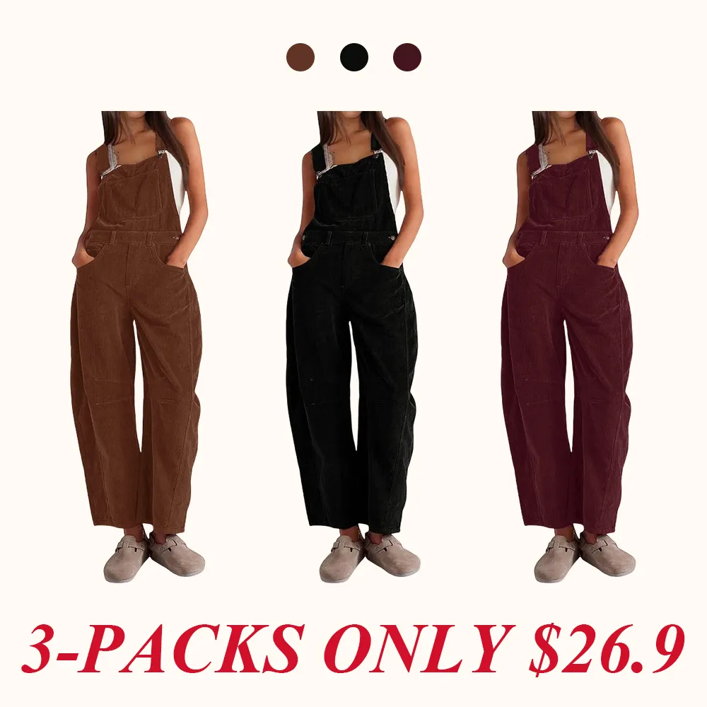 Women Barrel Wide Leg Bib Corduroy Pants