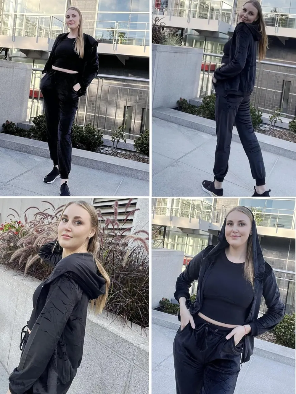 Women's Casual Velour Tracksuit Set Full Zipper Hoodie