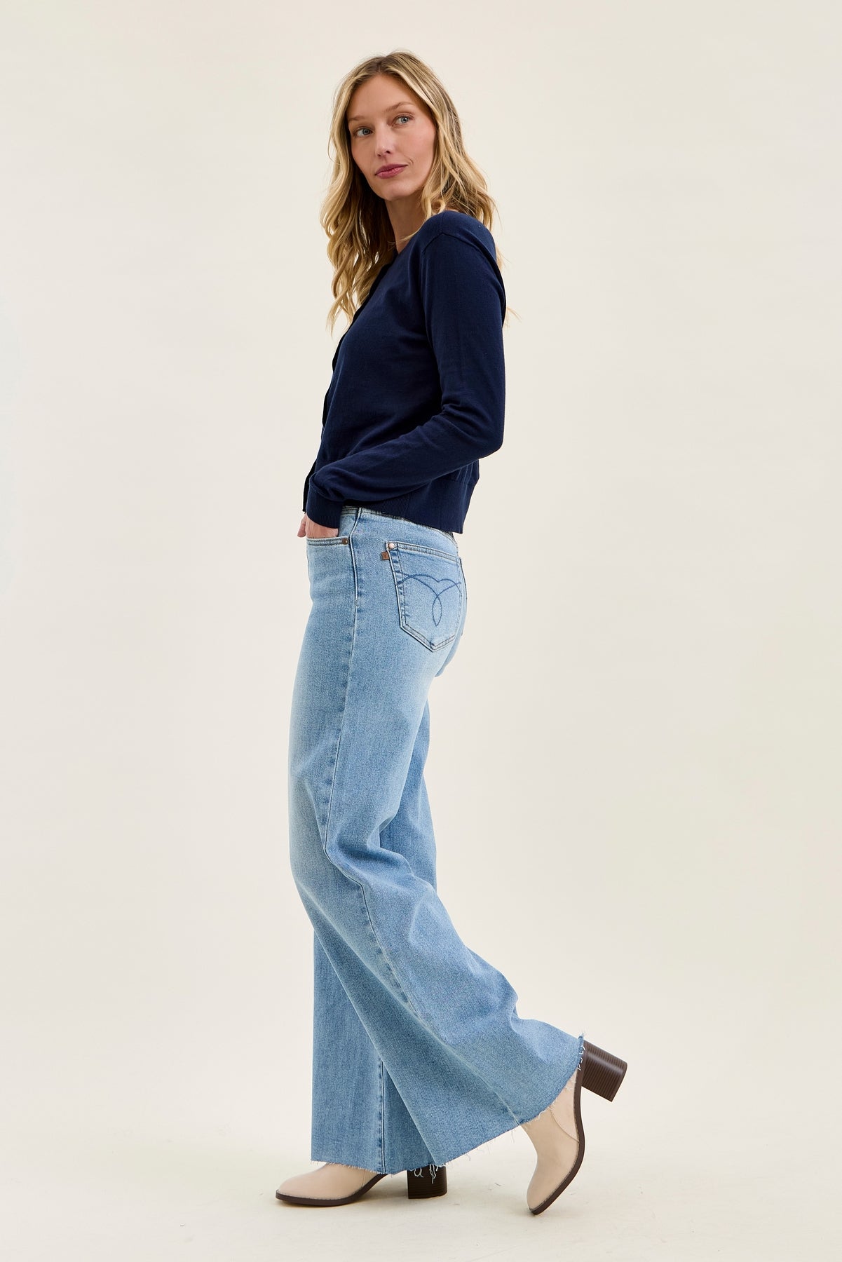 Lux Quilted Blue Retro Wide Leg