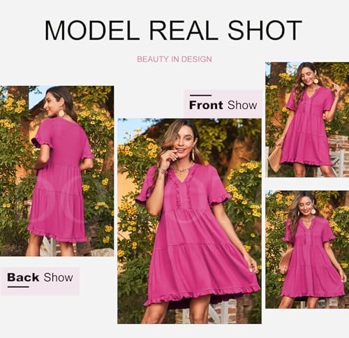 Womens Dresses 2025 Summer Spring V Neck Short Sleeve Casual A Line Flowy Swing Shift Dress Mini Dress