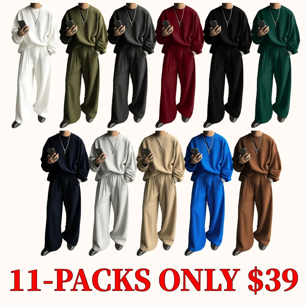 Men's stylish and simple solid-color casual two-piece set