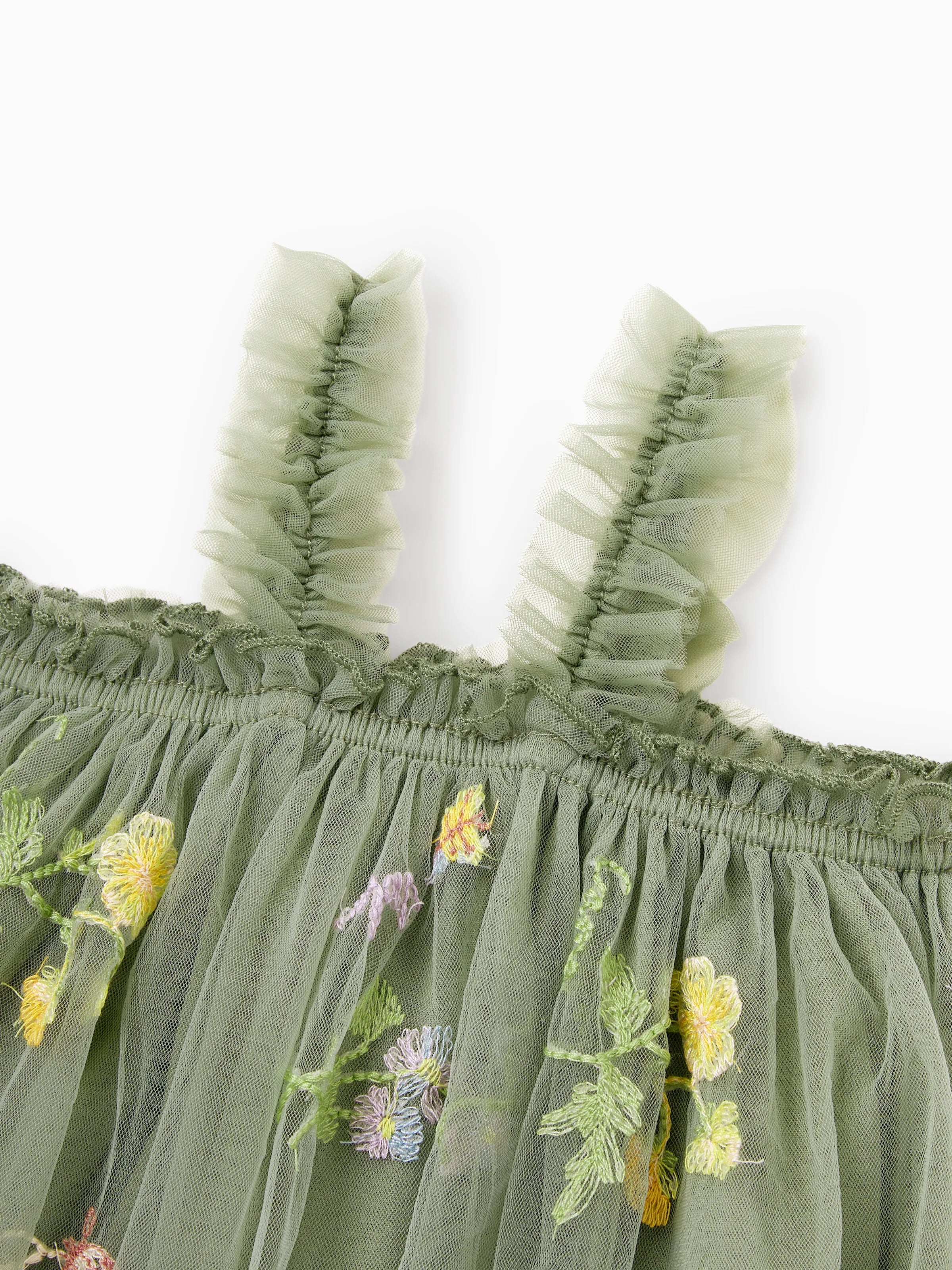 Family Matching Polo Collar Short-sleeve Shirt or V-neck Strappy Mesh Dress  Green