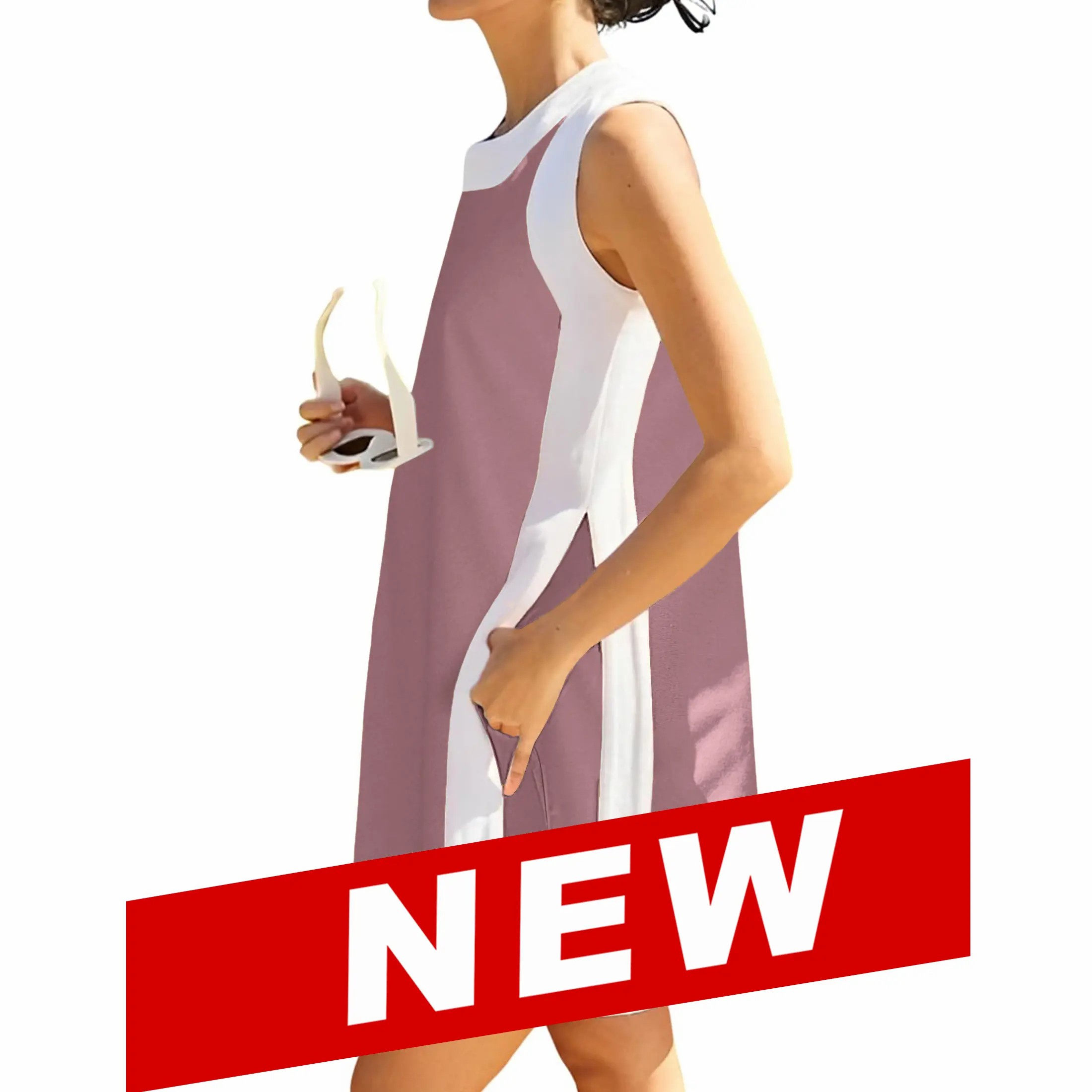 Women's Color Block 2-Piece Set – Crewneck Sleeveless Top & Matching Shorts with Pockets