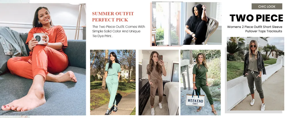 Women's 2-Piece Crew Neck Short Sleeve Tracksuit Jogger Set