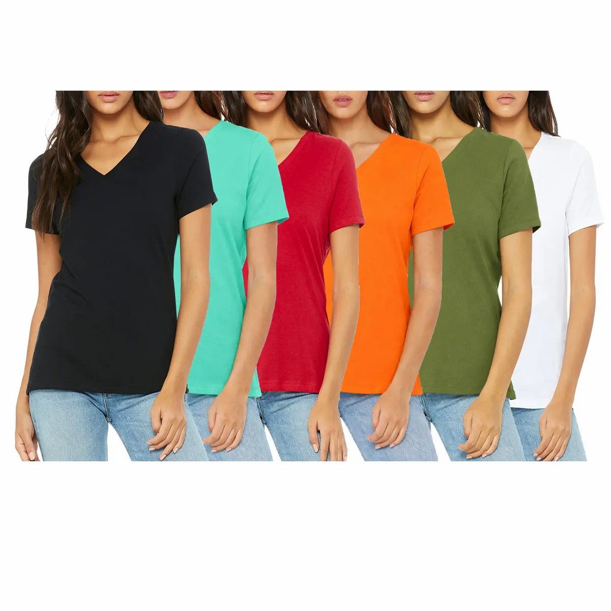Women's 6-Pack Loose Fit Short Sleeve V-Neck & Crew Neck Classic Tee Summer Top