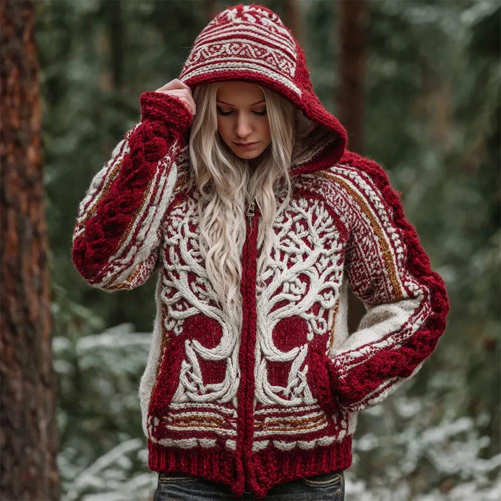 Christmas Viking Tree Of Life Women's Zip-up Hooded Sweater