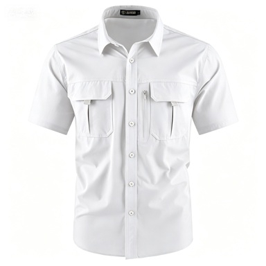 Men's American-Style Solid Color Shirt with Hidden Ventilation Holes Casual Summer Beach Nylon Shirt High-Quality Fabric Short Sleeves Button Closures