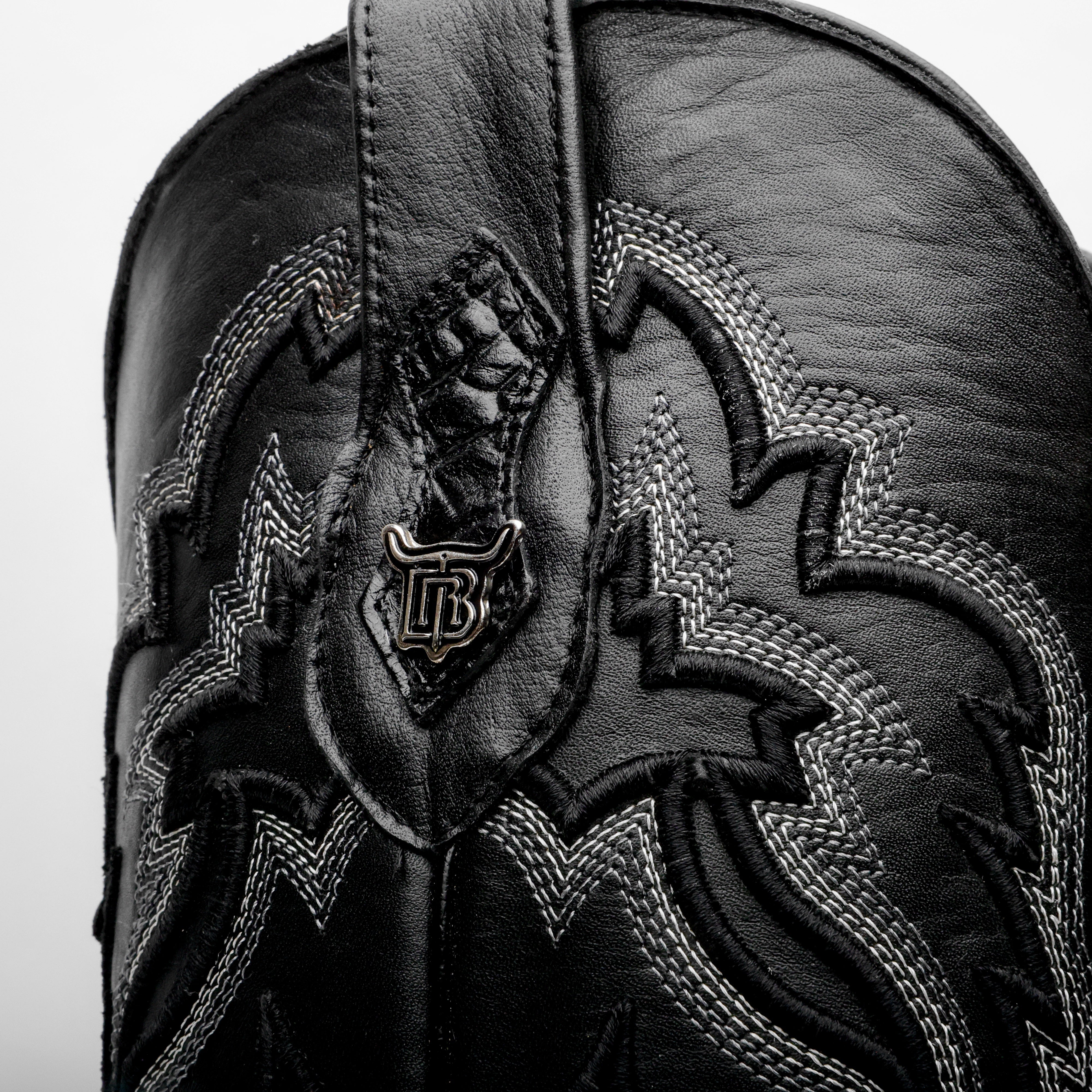 Black Caiman Hornback Leather Boots - Square Toe