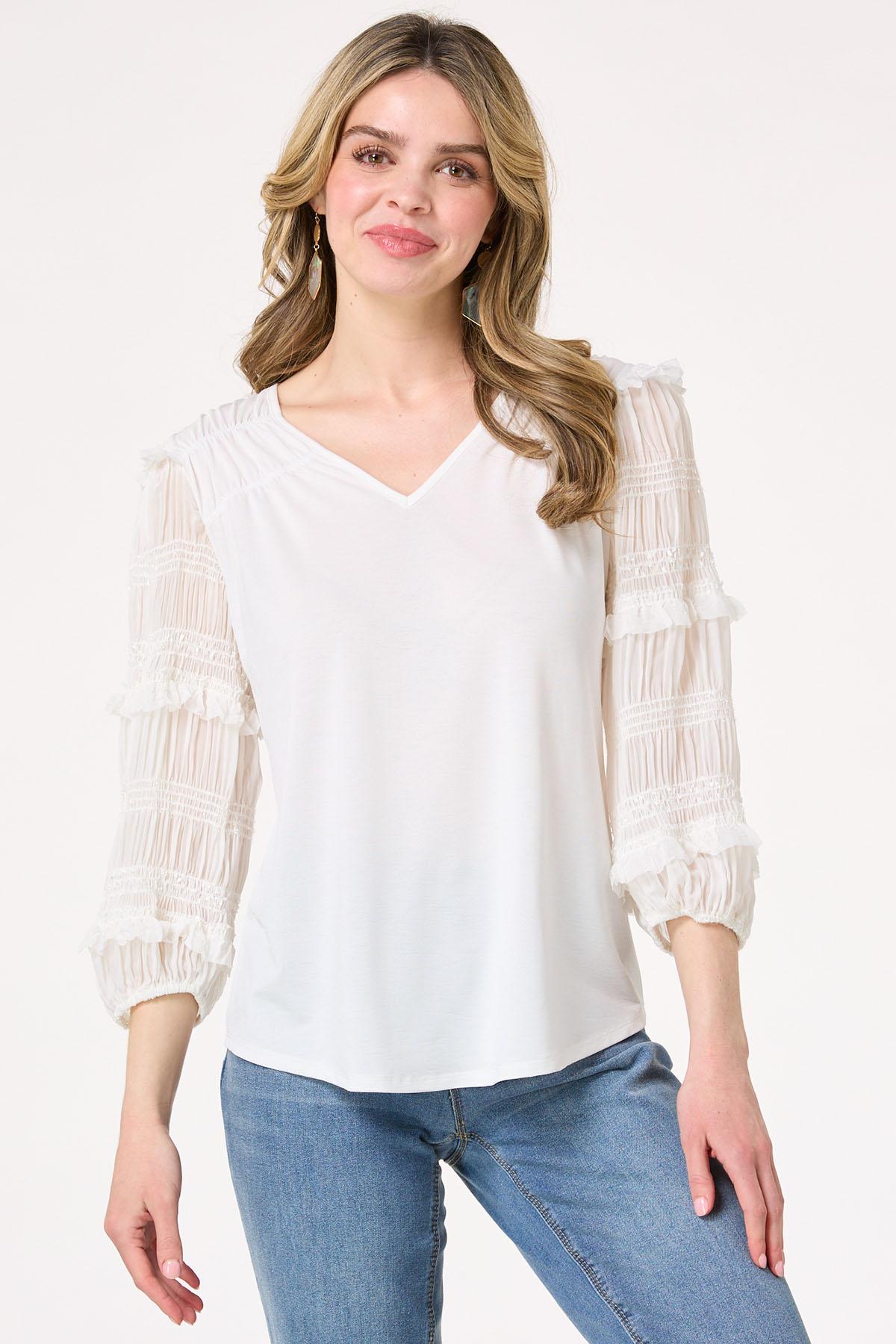 Sheer Pleated Sleeve Top