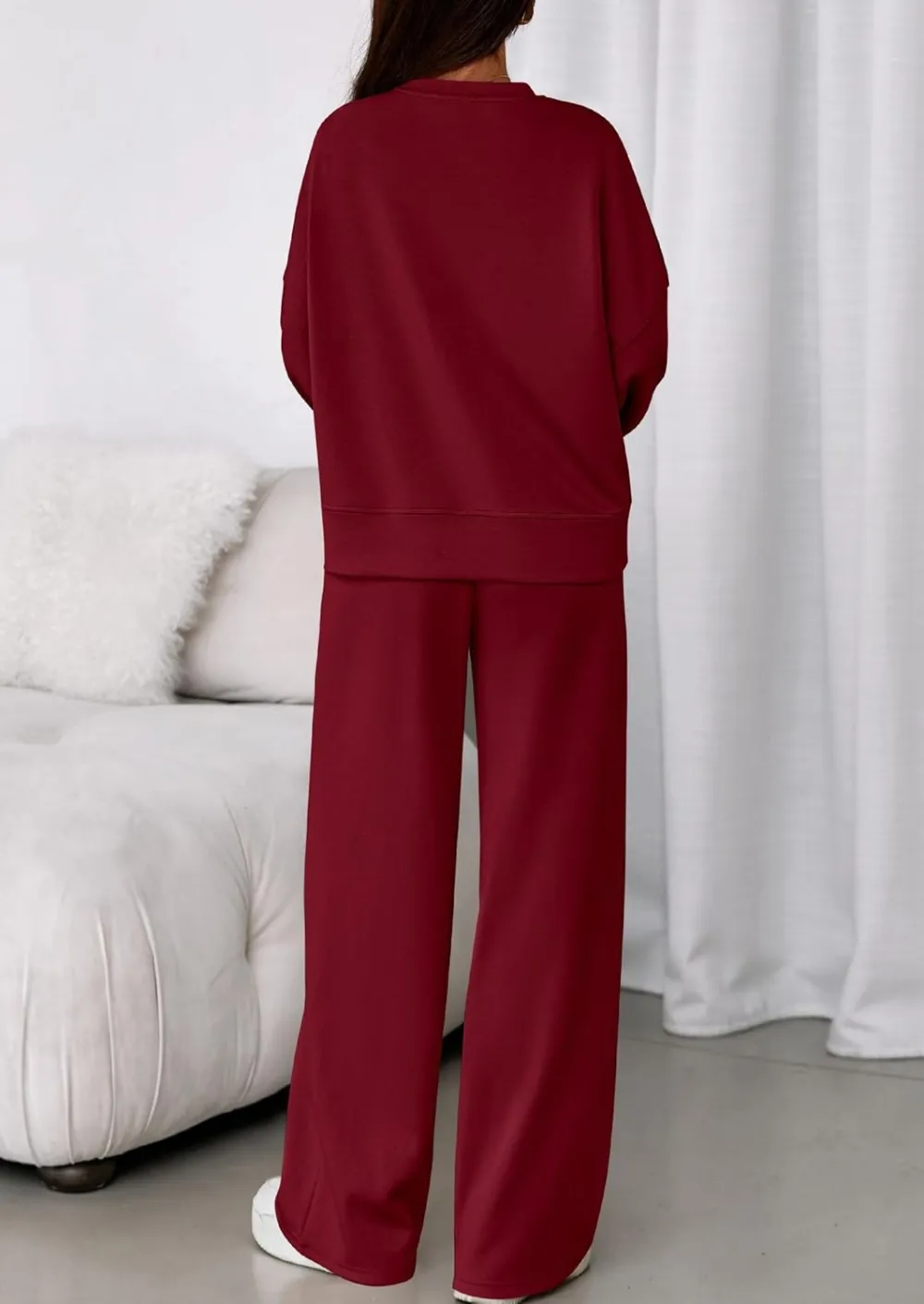 2 Piece Sets For Women Fall Trendy Long Sleeve Sweatshirt Wide Leg Pants Loungewear Set