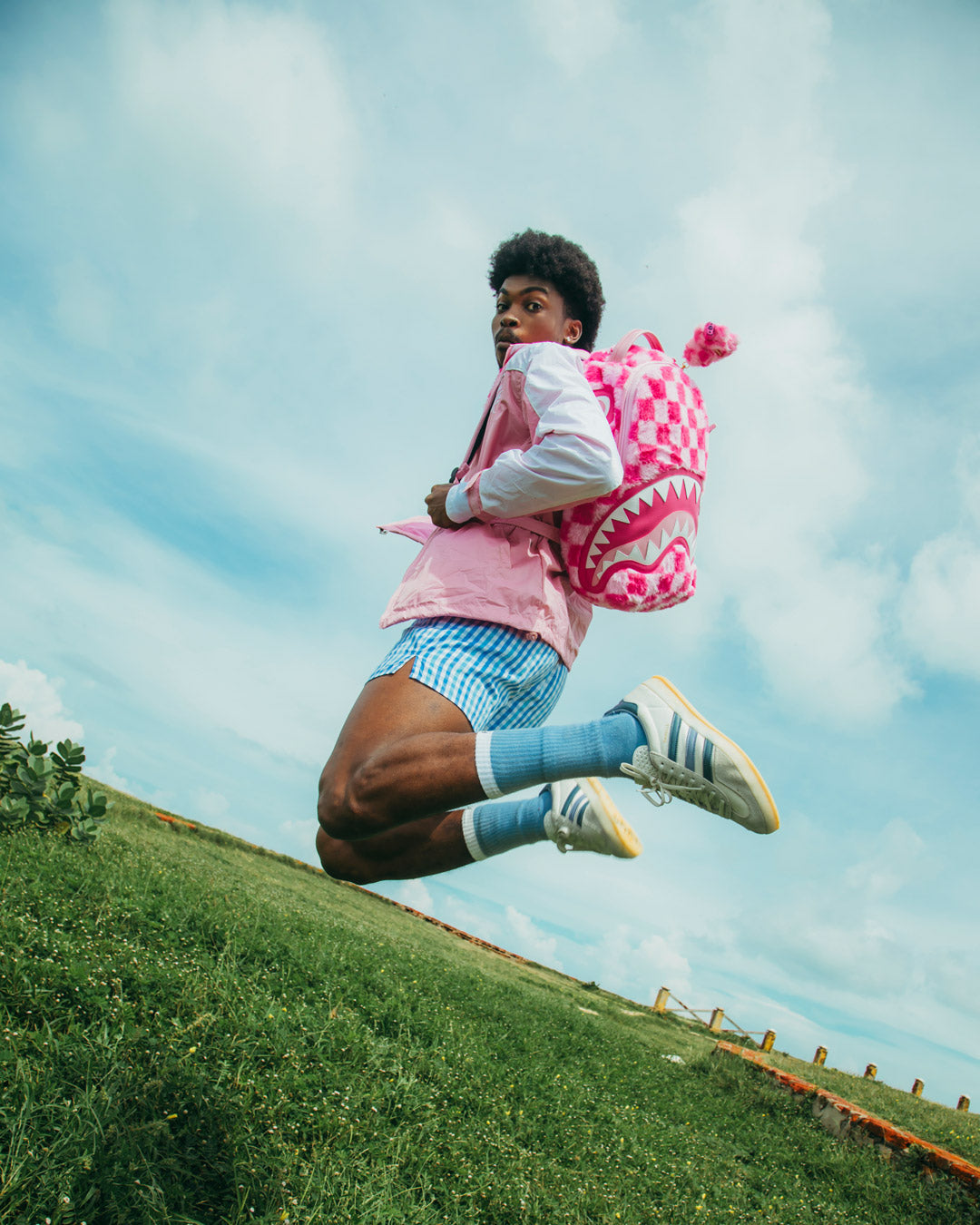 FURZILLA SHARK (PINK CHECK) BACKPACK