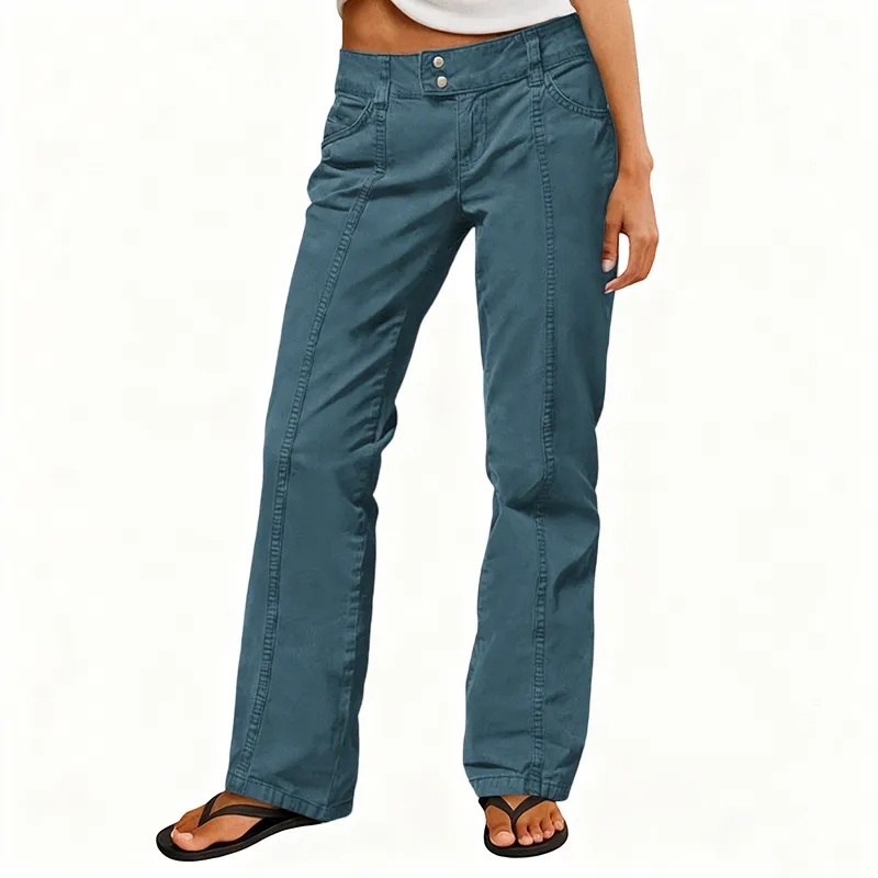 Mid Rise Straight Leg Pants women’s clothes Stretchy Fabric