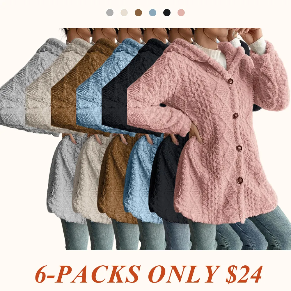 Women's Solid Color Fuzzy Hooded Jacket