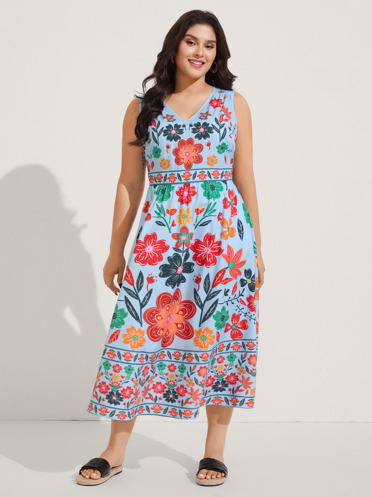 Floral Drama Cinched-Waist Maxi Dress