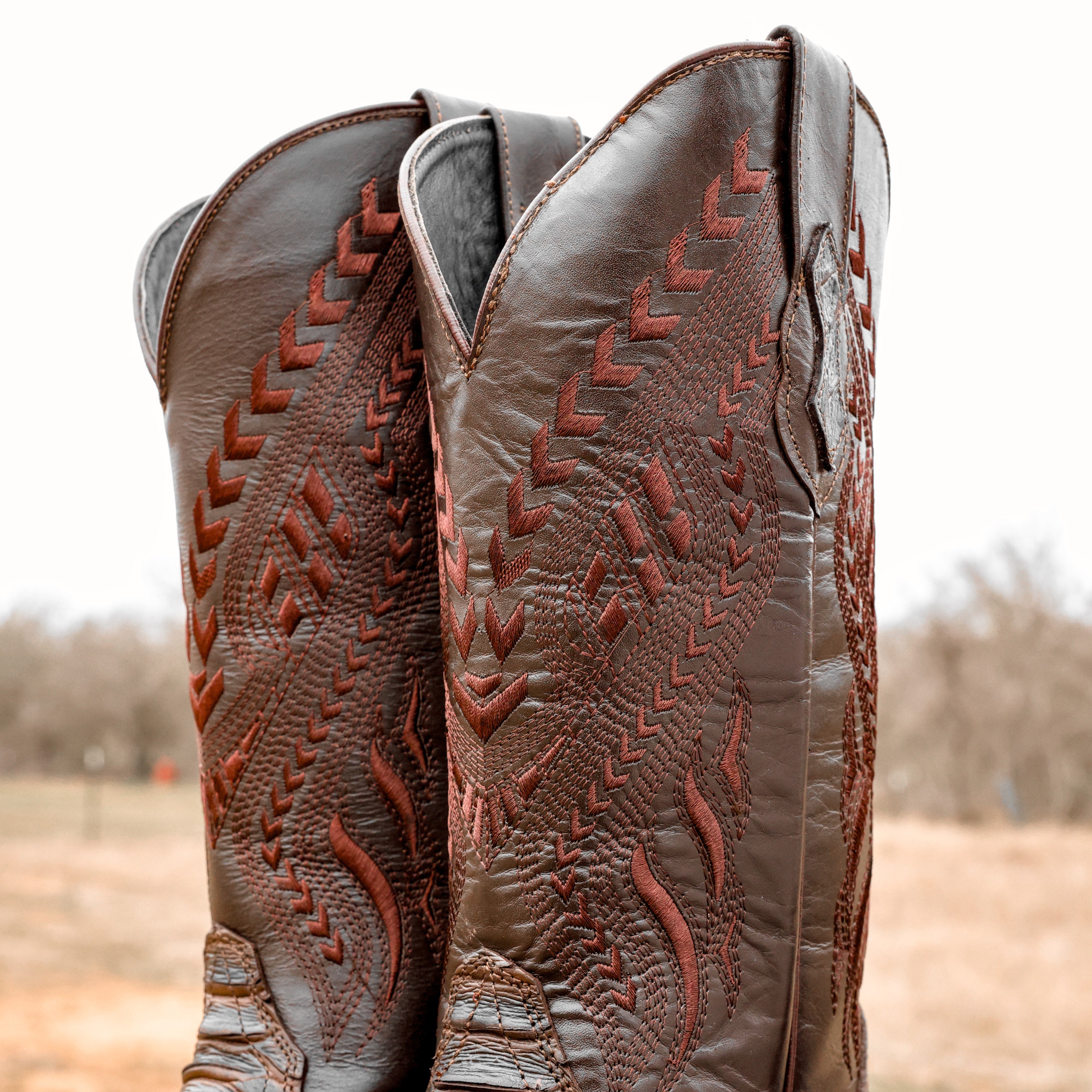 Matte Brown Python Leather Boots - Square Toe