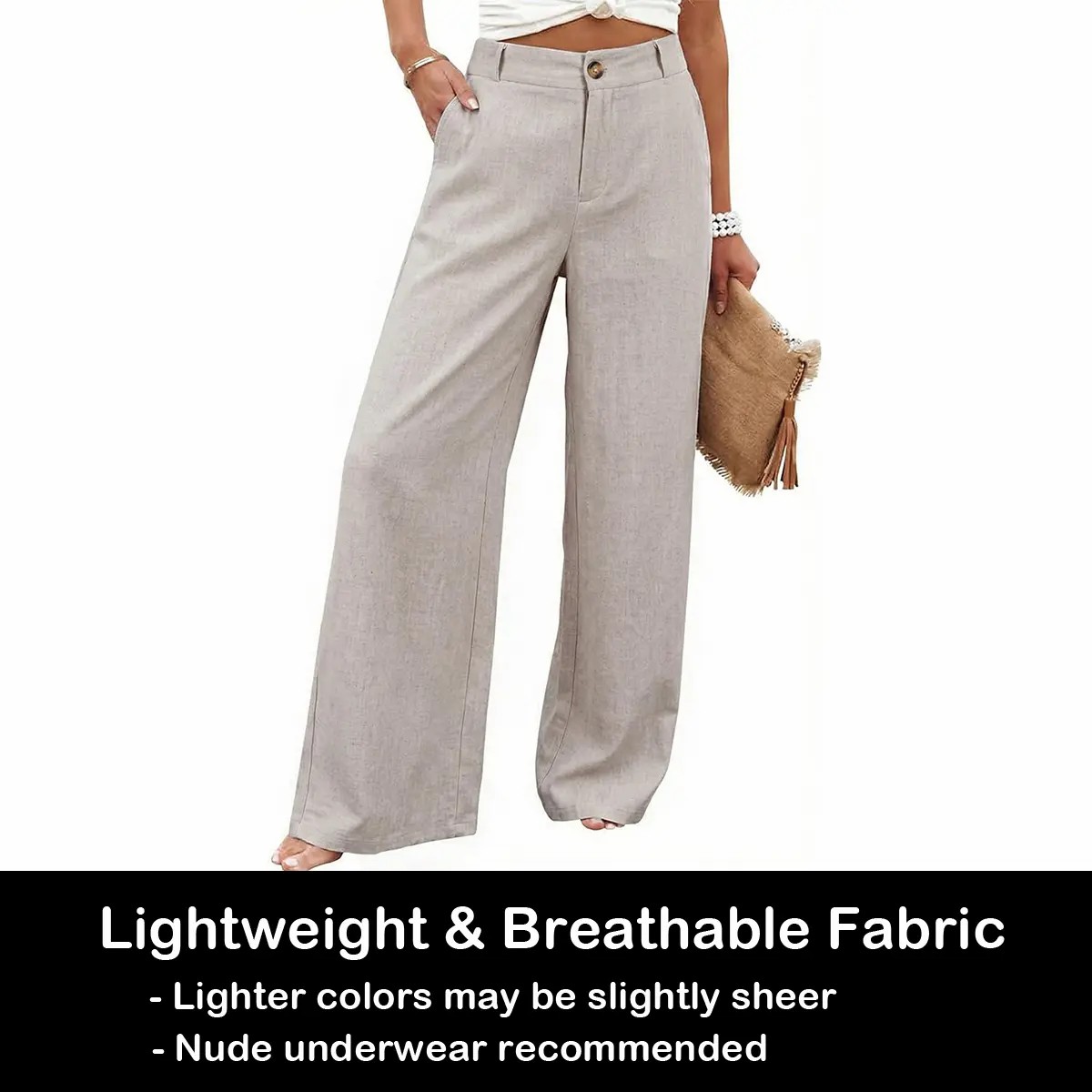Women's High Waisted Wide Leg Linen Pants – Casual Button Up Cotton Trousers