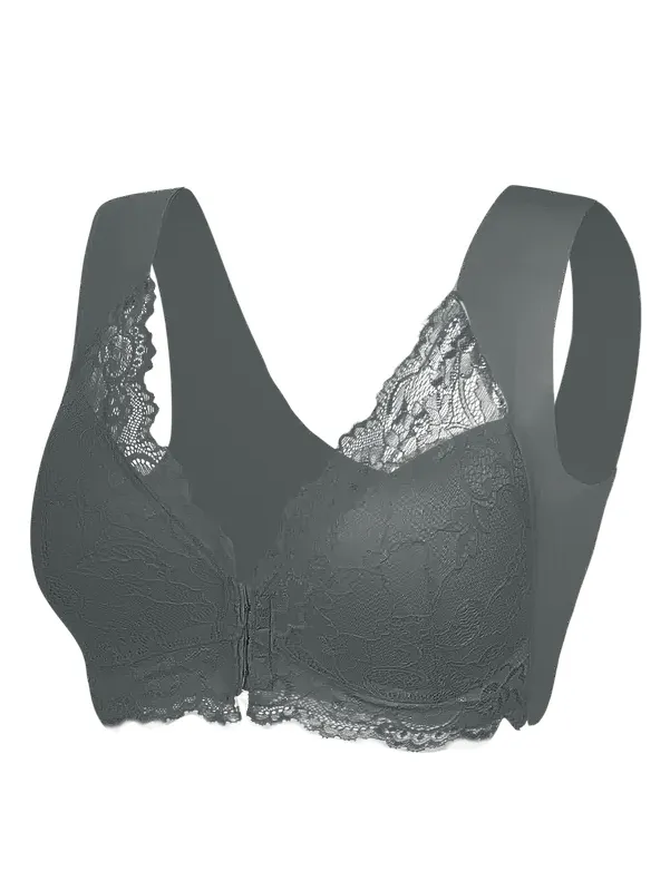 Women's Contrast Lace Hook & Eye Front PushUp Bra
