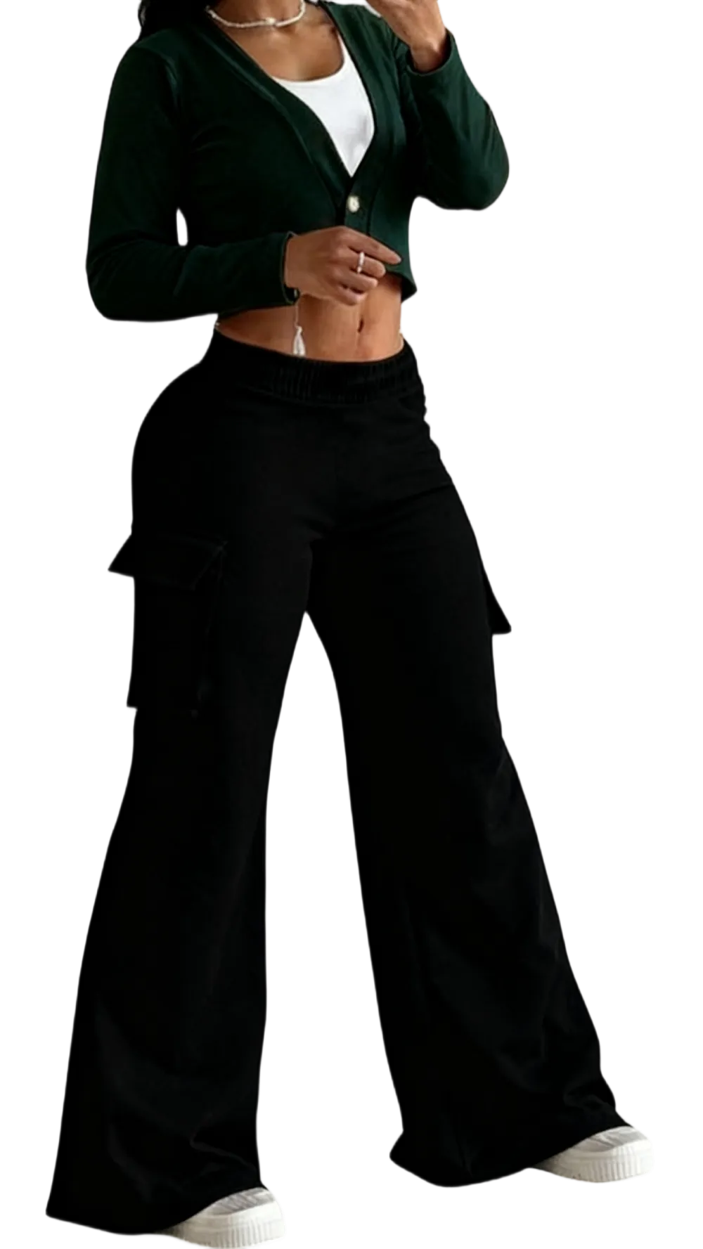 Women's Solid Color Flap Pocket Pants