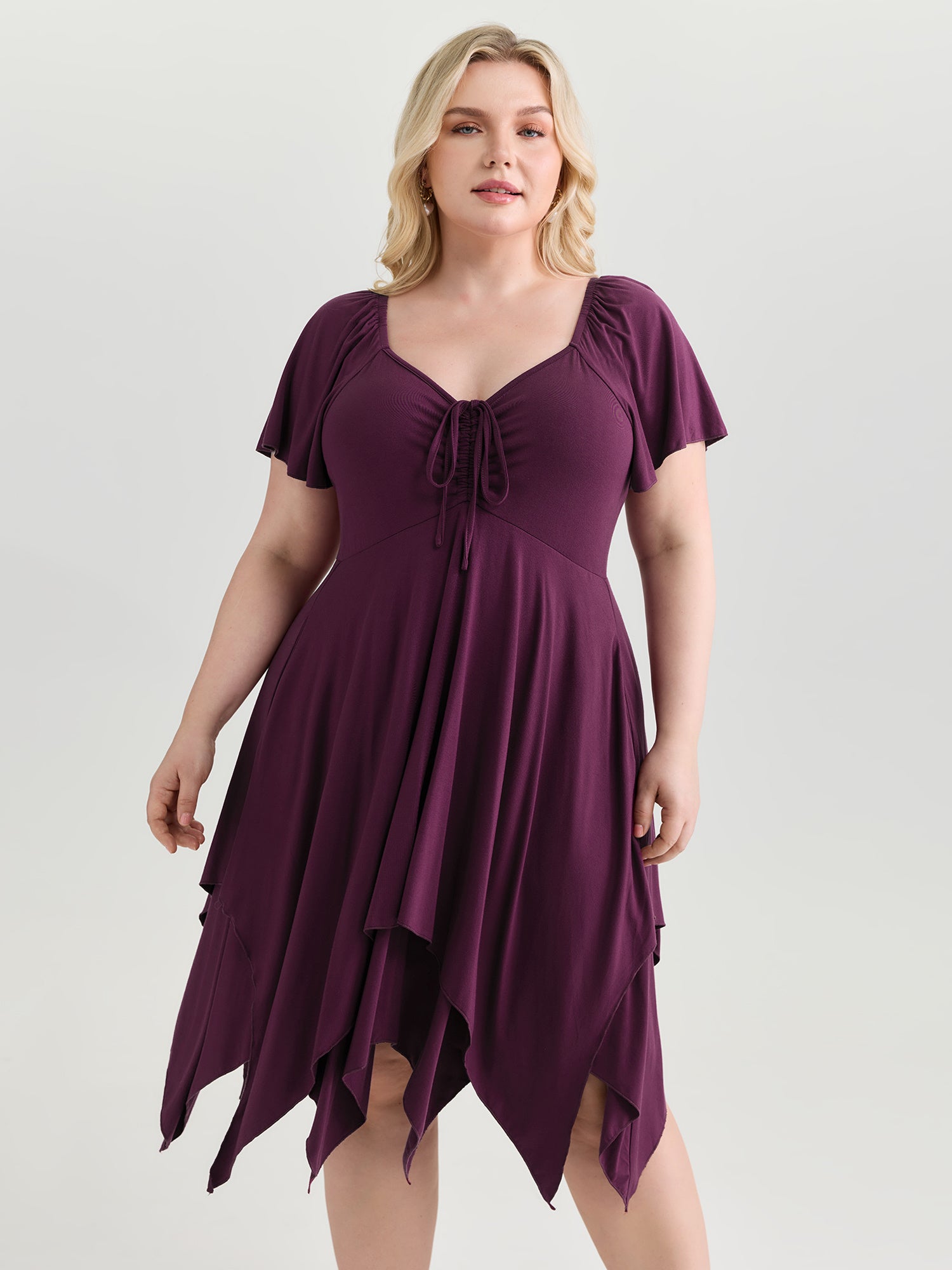 Stretchy Layered Drawstring Midi Dress